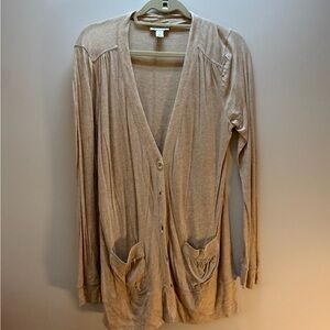 LOFT Beige Casual Button-Up Cardigan